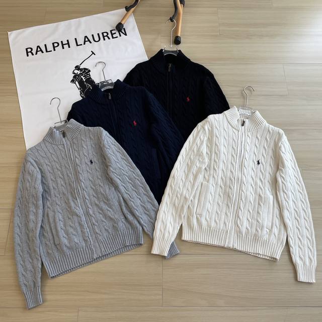 主图+细节 Ralph Lauren 拉夫劳伦针织拉链毛衣外套夹克情侣男女同款 纯色小马刺绣Logo麻花针织毛衣复古学院风 手感舒适度满分 承包春秋冬的衣橱必备