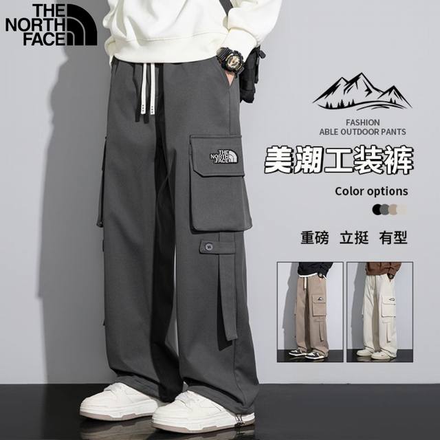 北面The North Face秋季新款。男女同款松紧腰抽绳百搭时尚美式潮牌工装裤，男士休闲裤，直筒裤长裤！ 颜色:黑色，军绿色，卡其色，米白色 尺码:M-4X