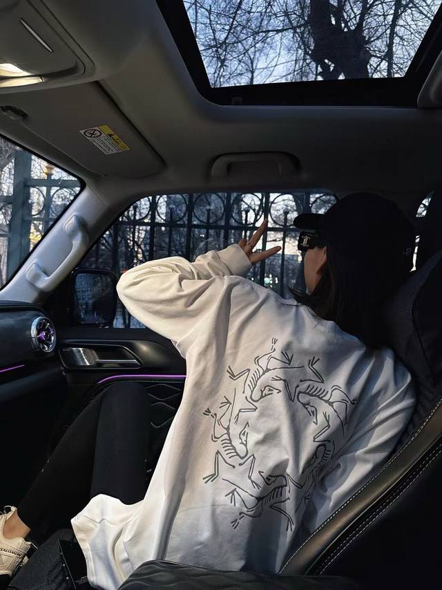 高品质 品名：始祖鸟 Arc'teryx 24Ss 3M反光印花万花筒宽松男女同款圆领纯棉长袖T恤 版型；宽松版 面料：330G全棉精梳棉 颜色： 黑色-白色