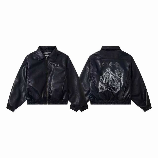 Er666# 16 Erd忧郁的富二代24Fw画家的妻子加绒保暖夹克皮衣 颜色：黑色 面料：Pu皮 码数：S M L Xl