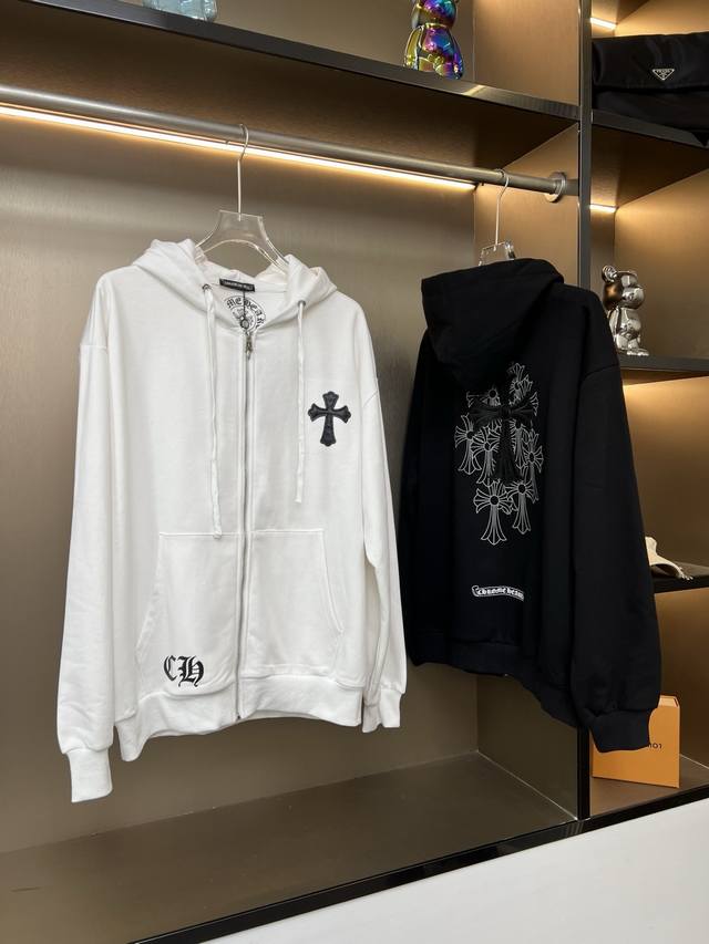 Chrome Hearts克罗心2025Fw新款皮标十字架情侣休闲开衫 最高版本！定制面料420克克毛圈面料！贴布绣花十字架 拉链五金对版字母开模拉链！ 辅料：