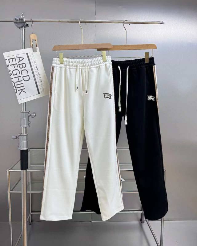 Burberry 巴宝莉战马 秋季新款男士运动休闲系带彩色织带卫裤百搭纯色直筒宽松长裤情侣款 奢感限定！舒适奢享！ 英式高奢，丝滑棉质重磅毛圈直筒长裤轻奢极简风