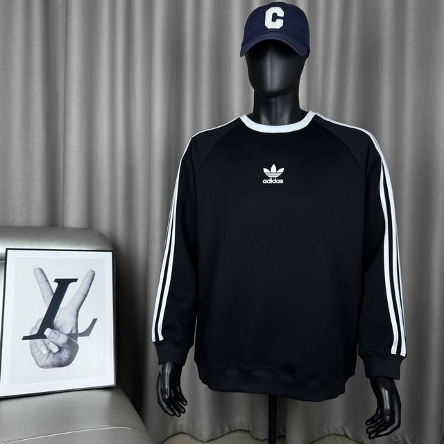 供 独家臻品 阿迪达斯经典三叶草胸前立体硅胶Logo字母长袖圆领套头纯色卫衣男女同款 -全套1:1定制辅料定制三标Yuan版吊牌Logo包装袋吊牌扫码进官网 -