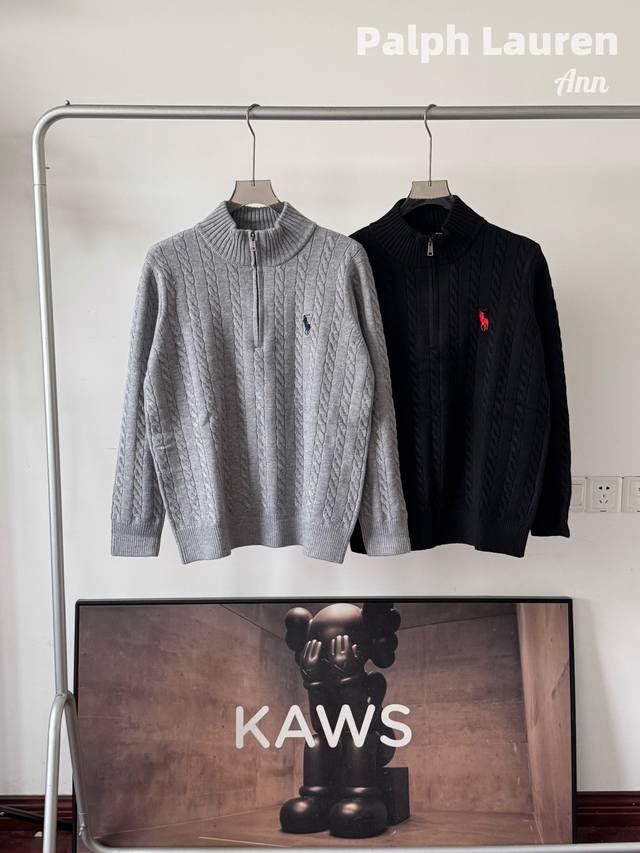 拉夫劳伦Ralph Lauren 小马刺绣半拉链立领纯色麻花针织毛衣 男女同款 棉毛混纺柔软面料｜小战马刺绣Logo｜半拉链立领设计 核心品质：采用色纺纤柔纱棉