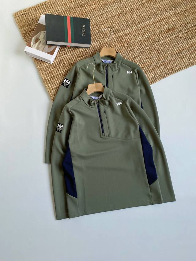 供 顶级版本 专柜同步 Helly Hansen Hh 海丽汉森25秋新男款经典航弹力吸湿速干百搭半拉链长袖T恤 官网的绿色模特图与实物有色差，已买版对比过，以