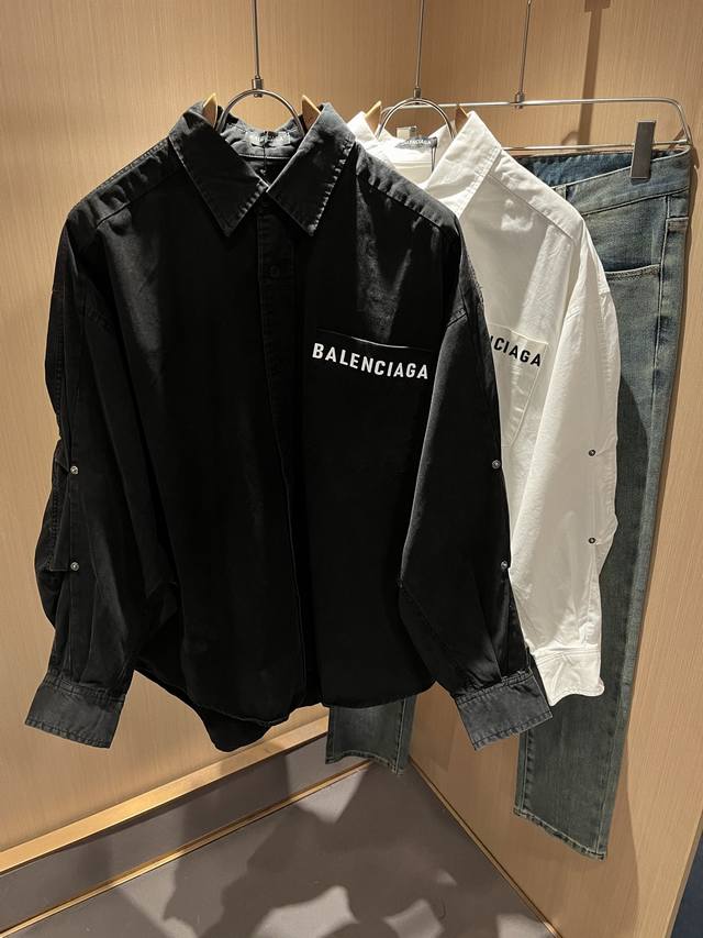 Balenci*Ga巴黎*家 2025秋冬新款男女同款衬衣，走秀图案印花时尚休闲衬衣，标志Logo图案压胶设计！极具设计精选客供府绸棉面料，手感柔软亲肤，着身舒