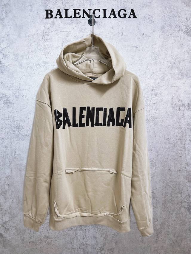 Balenciaga巴黎世家顶级版本1:1官网品质 胶带美纹纸拉浆印花长袖连帽卫衣帽衫 面料采用巴黎Zp定织定染全棉毛圈大 480克 布纹清晰 柔软舒适 螺纹采