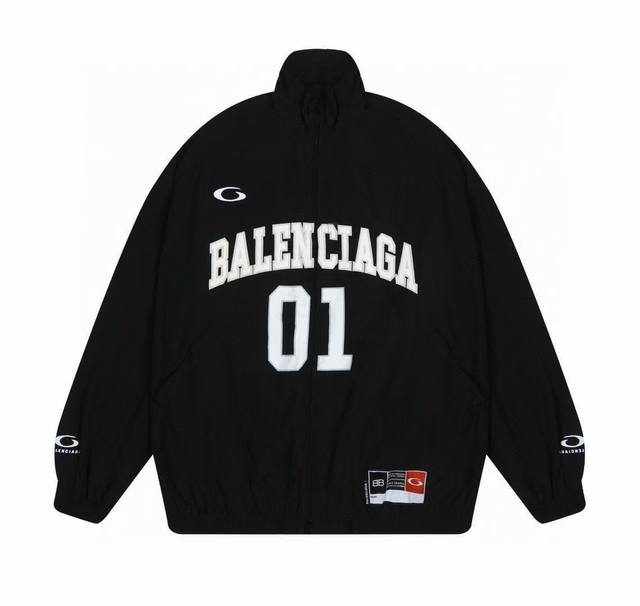 D28# Balenciaga巴黎世家 Ss25 Basketball系列 01字母印花拉链长袖夹克外套 - 面部同步加厚功能锦涤皱 内里采用75D运动网眼格