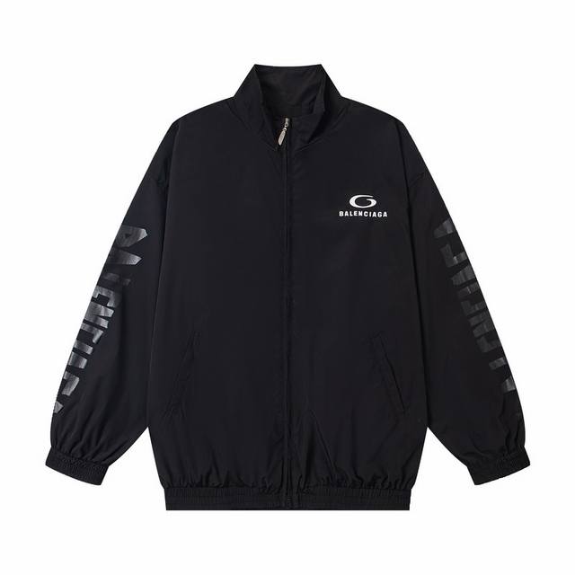 巴黎世家 Balenciaga Large Tracksuit Jacket In Black 2025 秋冬新款Loop Sports Icon刺绣美纹胶带休