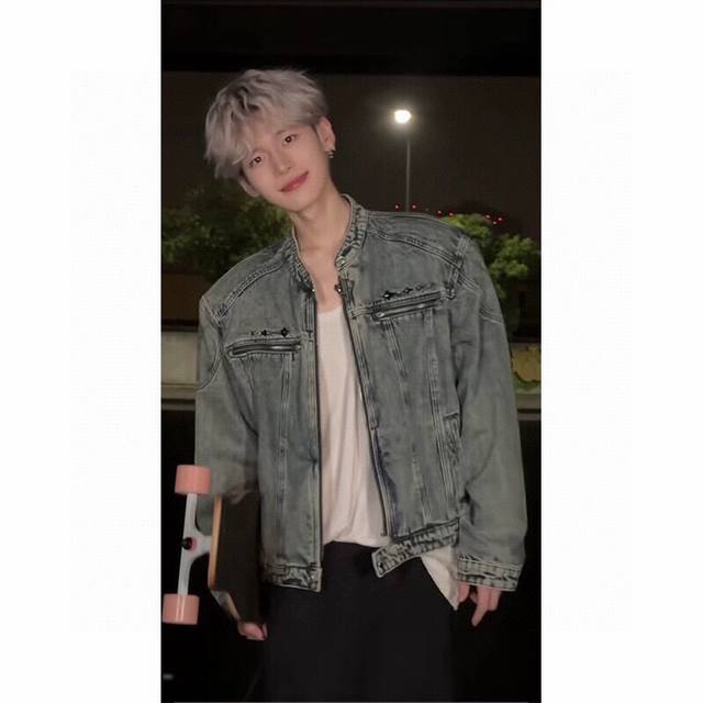 款号Xk2740 美式美式高街短款牛仔外套男秋季拉链潮牌立领正肩牛仔衣Vintage夹克，新款街头风情侣款高品质外套夹克，外套酷得有点过分了，牛仔面料舒适透气，