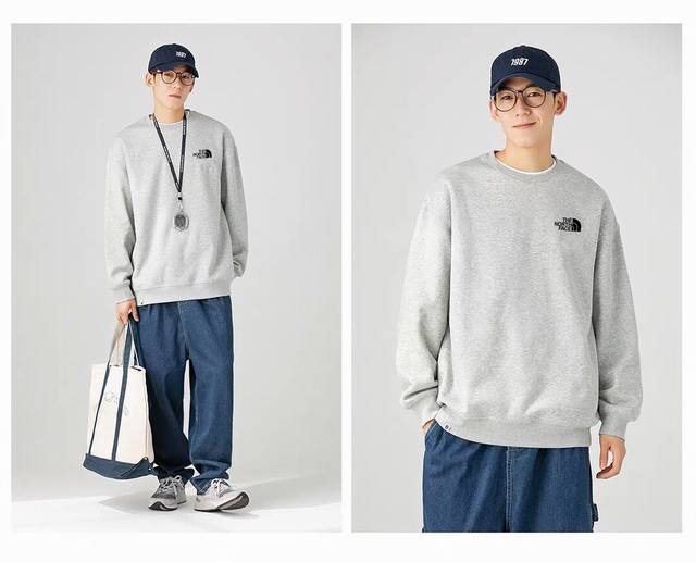 F83# 毛圈 2025秋季新款 北面The North Face经典胸口印花 基础款 Tnf休闲宽松 圆领卫衣 四色 上衣 休闲复古圆领卫衣 情侣款上衣 男女