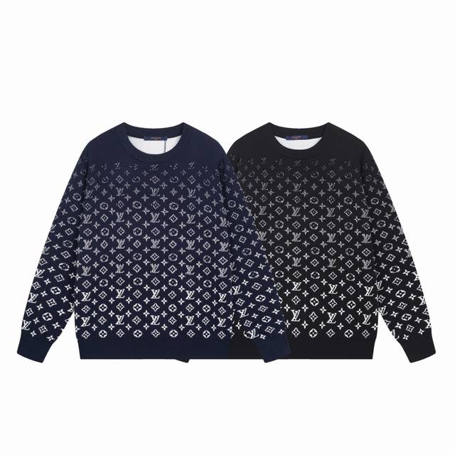 款号M32 高品质 Lv路易威登 秋冬时尚潮流百搭弹力气质套头渐变满印字母休闲新品毛衣，男女百搭同款 码数:Xs~L 颜色 黑色 兰色