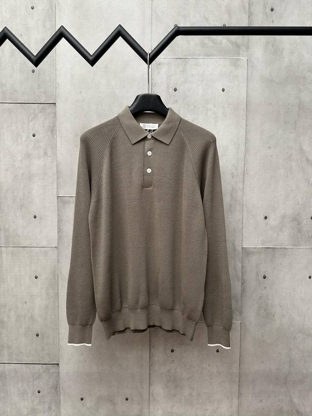 Bc 棉质翻领纽扣长袖针织衫 尺码：S M L Xl