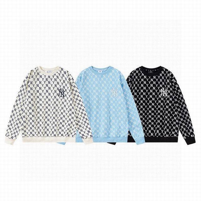 款号037 Mlb新款Ny满身印印花宽松百搭男女情侣同款圆领卫衣 颜色：黑色 杏色 天蓝色 尺码：S M L Xl Xxl