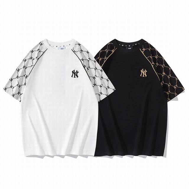 079 Mlb官方 男女情侣老花拼接刺绣运动纯棉T恤休闲短袖24夏季新款 颜色 黑 白 码数Sml.Xl.Xxl