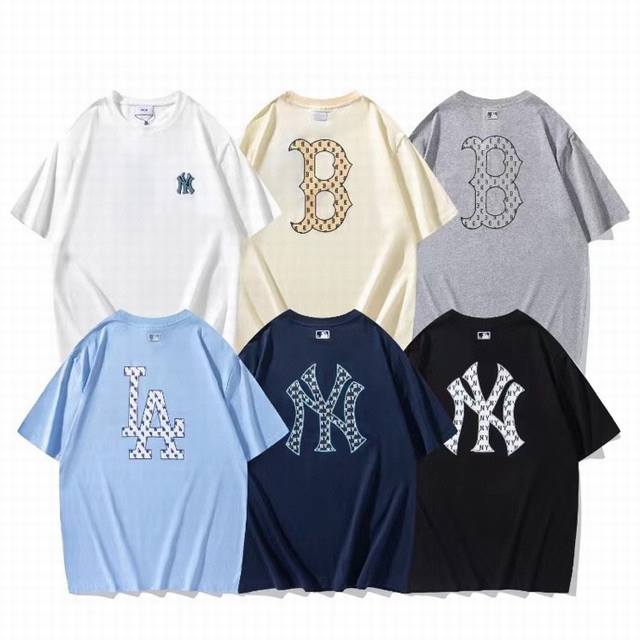 073 Mlb官方 男女情侣老花运动纯棉T恤大Logo休闲短袖24夏季新款 颜色 黑 白 藏青 杏色 灰色 天蓝 码数Sml.Xl.Xxl