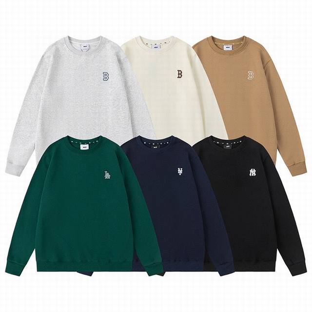 048款 Mlb经典款刺绣Logo男女情侣圆领运动长袖卫衣套头衫潮休闲 码数Sml.Xl.Xxl 颜色黑色 奶白色 深绿色 灰色 卡其色 藏青色