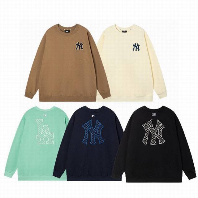 027# 韩国Mlb 秋冬新款男女圆领Ny印绣花时尚毛圈圆领卫衣 面料：380克纯棉毛圈棉 颜色：黑色 奶油 卡其 藏青 薄荷绿 尺码：S M L Xl Xx