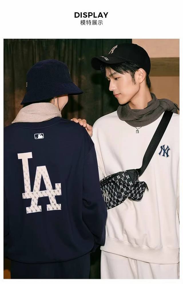 049 # Mlb官方 男女情侣渐变老花套头圆领卫衣休闲百搭24秋季新款Mtm02 面料：360克纯棉羊毛圈 颜色：黑色 奶油色 粉色 深蓝色 码数：S 建议1