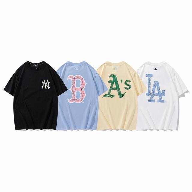 型号016# 新款Mlb后背大印花Logo情侣款短袖17 面料 纯棉 260克 颜色 天蓝色 白色 米白色 黑色 码数S M L Xl Xxl