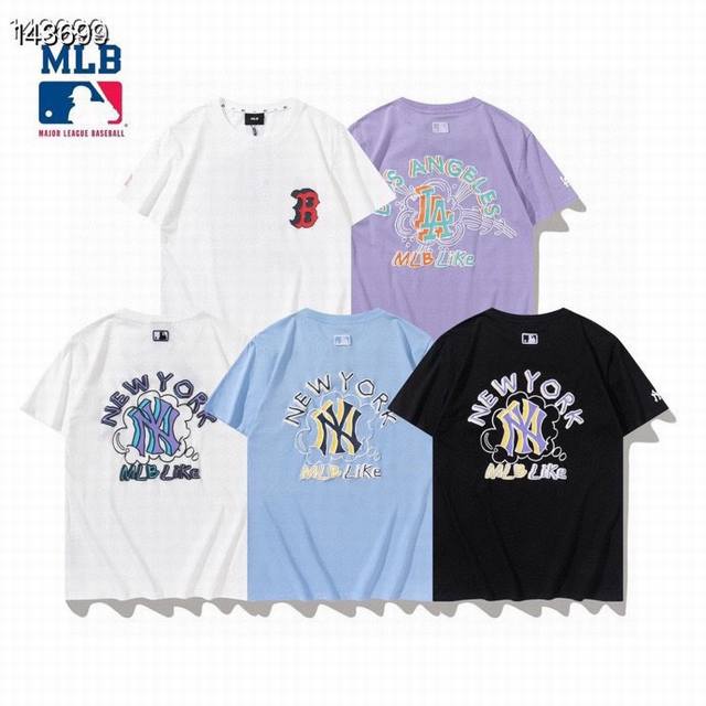 型号011 高品质 可扫码 Mlb夏季专柜新款Like涂鸦系列云朵闪电Ny洋基队半袖休闲短袖 颜色:紫色 黑色 蓝色 白紫色 白红色 尺码：S M L.Xl.X