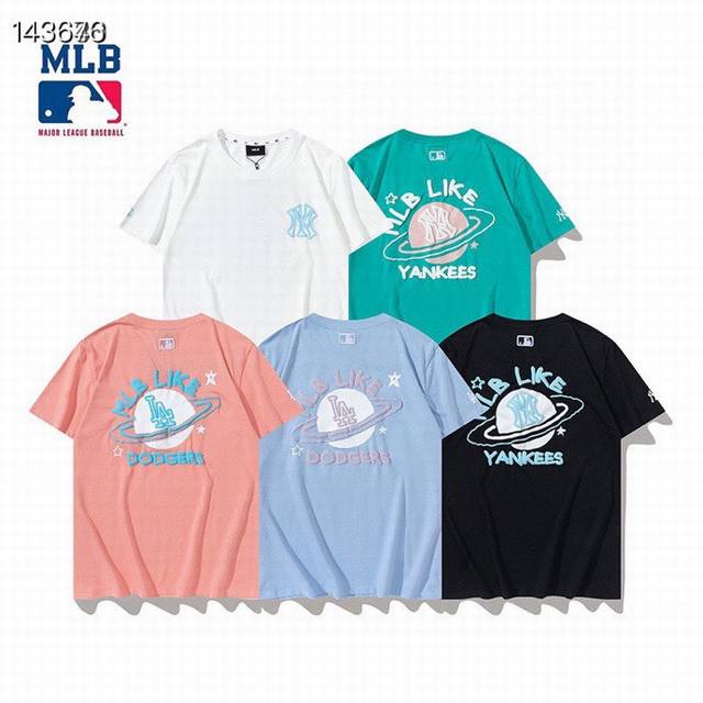 型号015 韩国Mlb洋基队星球发泡印花短袖Like涂鸦印花纯棉休闲短袖 高品质230克双纱面料 可扫码，一衣一码 颜色:黑色 深蓝色 绿色 白色 粉色 尺码：