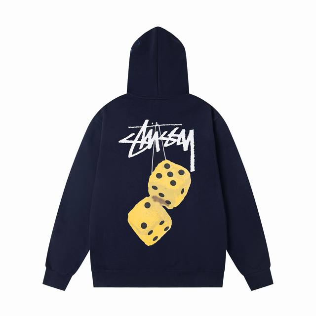 Xy8916# 重磅高品质 区别市场通货 Stussy 斯图西 骰子系列 Fuzzy Dice Tee 骰子Logo印花连帽美式复古卫衣 男女同款 颜色：黑色