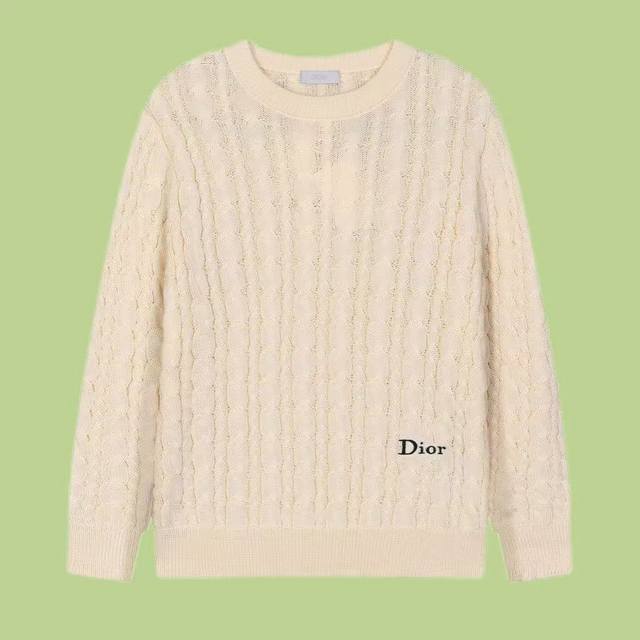 高版本] DⅰOr 迪奥 秋冬款毛衣 经典款 永久精品 永恒经典款 藤格条纹圆领下摆字母刺绣毛衣 重工艺 棉质混纺毛圈平纹针织面料，采用米色山羊绒绞花针织面料精
