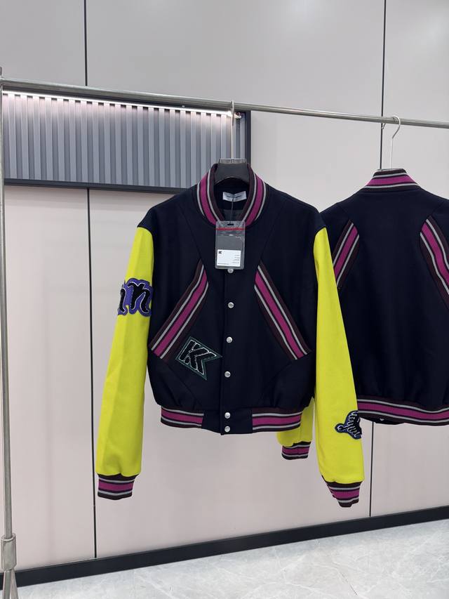 顶级版本 Kikokostadinov限定羊毛棒球服外套 面料：定染藏青900克重磅70%羊毛30%棉 袖子：定染麂皮底绒二层皮有开骨位 刺绣：进口机器万针毛巾