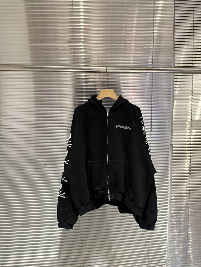 Graliz Project G R 25Ss 新骷髅拼接水洗做旧破洞拉链外套男女 款号：599-3 码数：1码 2码 3码 高版本440G面料 区别市面塑料涤