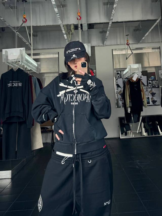 Grailz Project G R 25Ss 骷髅印花连肩拉链开衫连帽卫衣男女外套 款号：8631 码数：1码 2码 3码 高版本440G面料 区别市面塑料涤