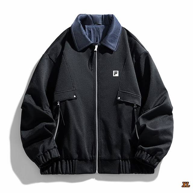 斐乐 独家实拍上新M-8Xl秋季高品质大码牛仔假两件夹克个性撞色宽松潮牌夹克外套，本季主打，货源充足，放心主推，高端品质，经典设计，做工出色，经典百搭，上身效果