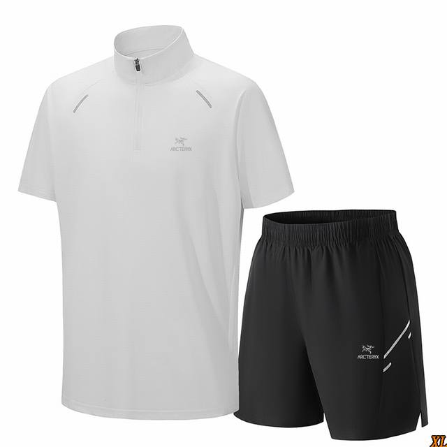 Arc’Teryx始祖鸟 独家实拍上新夏季高品质轻薄透气冰丝半拉链T恤套装薄潮牌宽松短袖短裤健身两件套跑步运动冰丝速干套装，本季主打，货源充足，放心主推，高端品