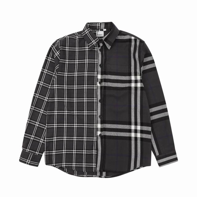 Burberry 巴宝莉 双拼磨毛条纹对格经典衬衫 Size：Xs-L