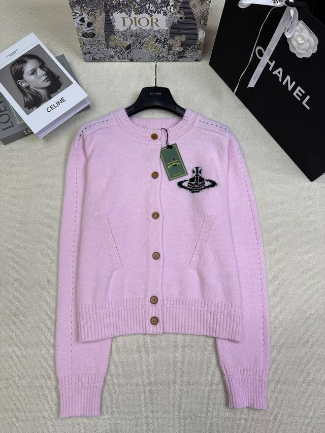 Vivienne Westwoo*25秋冬新款针织圆领开衫 经典品牌Logo撞色图案设计 简约大方精致 尺码Sml