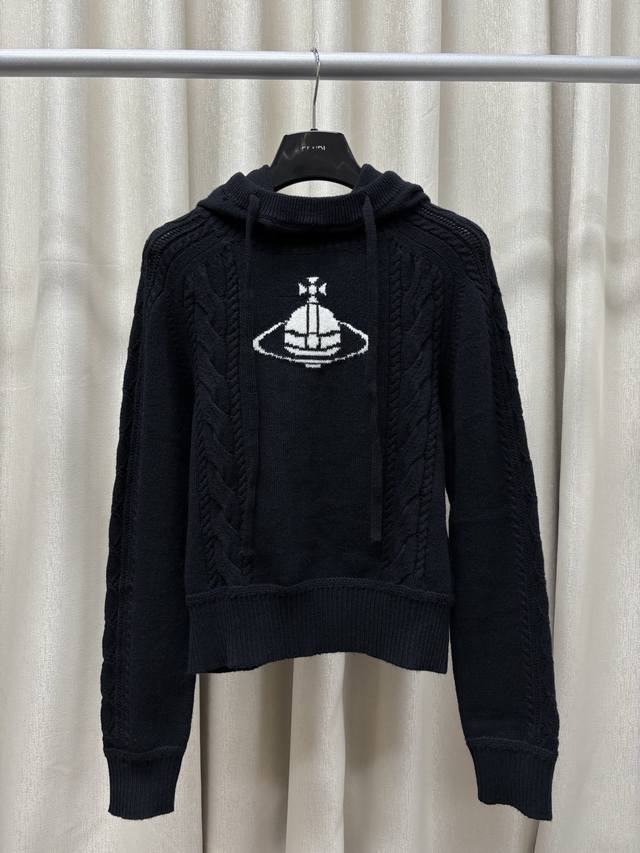 Vivienne Westwoo*25早秋新款针织套头 连帽抽绳设计 麻花纽绳工艺 经典品牌撞色提花装饰 高级时髦百搭 尺码Sml