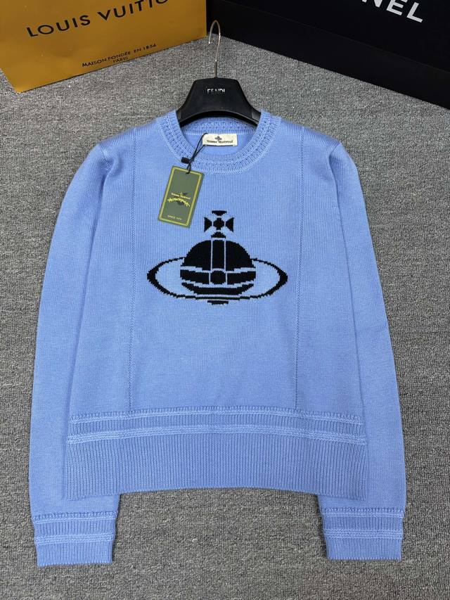 Vivienne Westwoo*25早秋新款针织套头 经典品牌图案Logo撞色提花装饰 经典简约时髦精致百搭 尺码Sml
