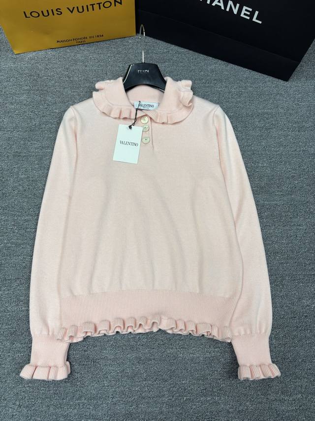 Valentin*25早秋新款针织套头 花边翻领 Yb开模纽扣装饰 袖口下摆花边设计 高级精致轻奢时髦 尺码Sml