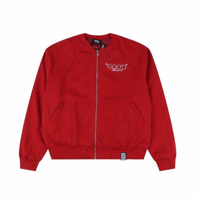 Goodbrand珍珠短款 棒球领夹克开衫外套 颜色:黑色 红色 杏色 码数:S M L Xl