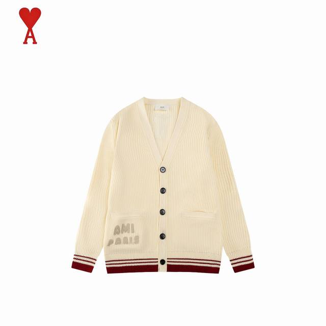 Ami24Fw 下摆红边爱心字母羊毛开衫外套 正确定制 新款纽扣 区别市面看图说话商家 注意！！胸前章仔区别市场 前幅后压成衣 舒适不扎人 区别市场直接刺绣版本