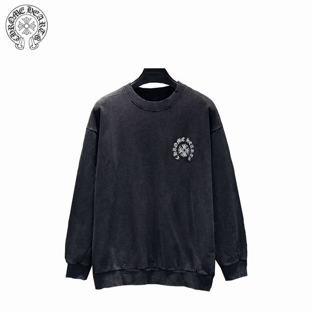Chrome Hearts 克罗心25Fw烫钻水洗做旧圆领卫衣 采用订色订染毛圈纯棉卫衣面，420G双股双纱，手感舒适 进口针织针梳棉进行制作，厚度适中，有垂感