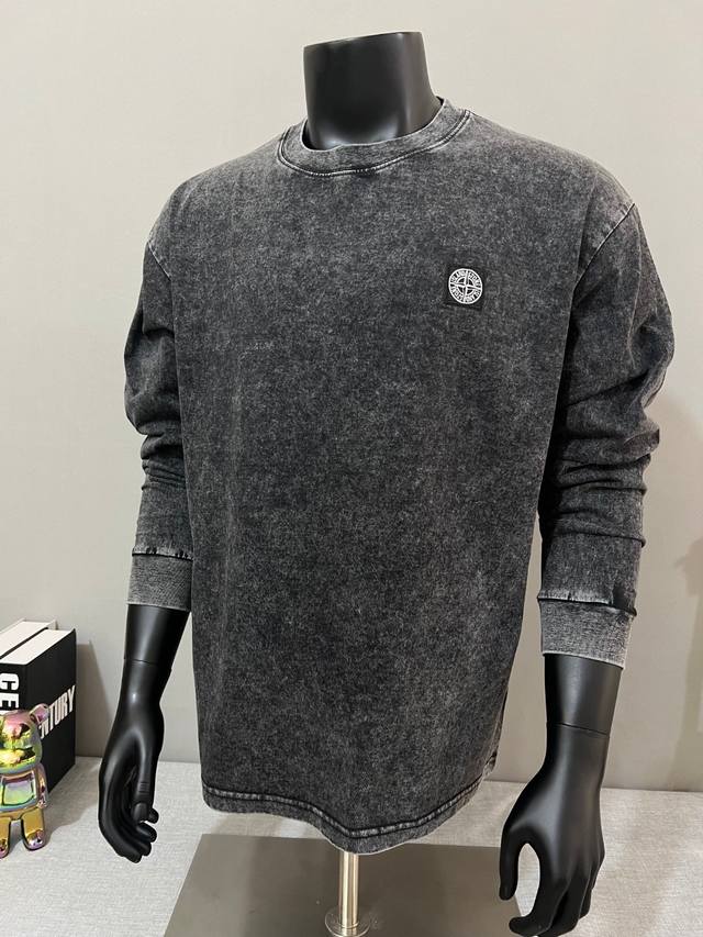 Stone Island石头岛 重工水洗2025Fw 秋冬长袖T恤 Yb刺绣小标Logo 320G双纱纯棉水洗脱色， 进口机器刺绣小标 刺绣字母干净工整，支持N