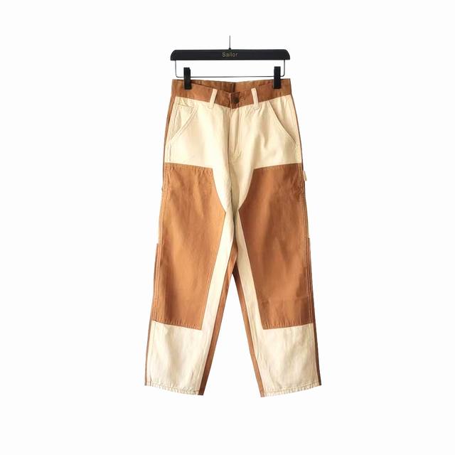 实拍细节图+尺码表 卡哈特工装双膝裤伐木裤拼色拼接Cleanfit工装宽松直筒长裤 原版定织辅料五金 皮牌全部开模制作拉链跟原版一致使用正品 男女同款Kq083