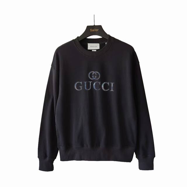 实拍细节图+尺码表 Gucci 古驰 蓝标字母硅胶印花圆领卫衣 原版面料官方同款卫衣 定制320克同缸染面料手感非常舒服 秋冬最新砖柜同步时尚又个性超级百搭好看