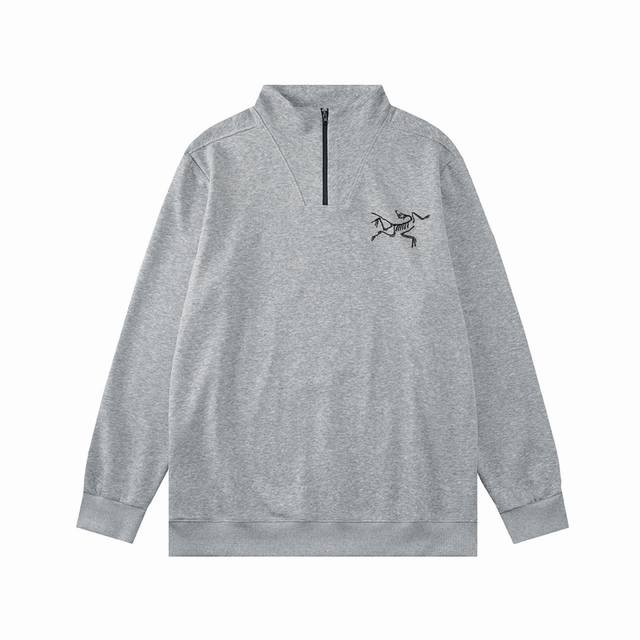 Arc* 始祖鸟2025新款 轻奢主义 立体剪裁 男女同款 运动休闲 立领卫衣 定制400克精梳棉面料 刺绣骨骼鸟Logo 领标吊牌主唛三标齐全 颜色：浅灰色