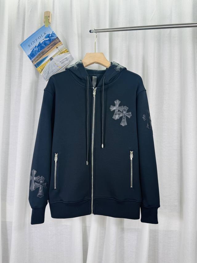 顶级版本，实拍无P，区别市场通货 克罗心2025洗水烧花贴布绣秋冬新款原单专柜美式贴皮3D立体情侣休闲开衫加绒卫衣 最高版本！定制面料480克牛肚毛圈面料！美式