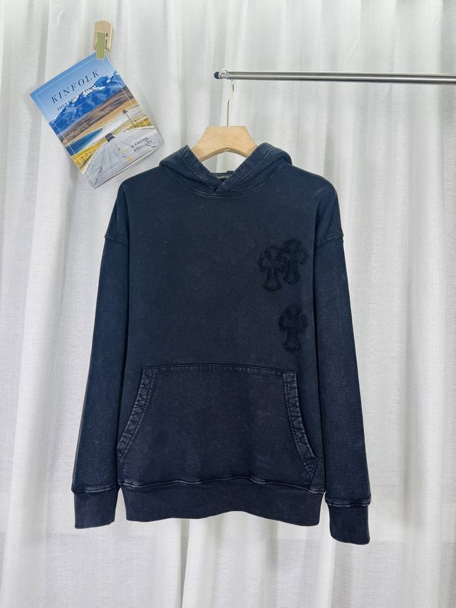 顶级版本，实拍无P，区别市场通货 克罗心2025洗水烧花贴布绣秋冬新款原单专柜美式贴皮3D立体情侣休闲带帽卫衣 最高版本！定制面料480克牛肚毛圈面料！美式酸洗