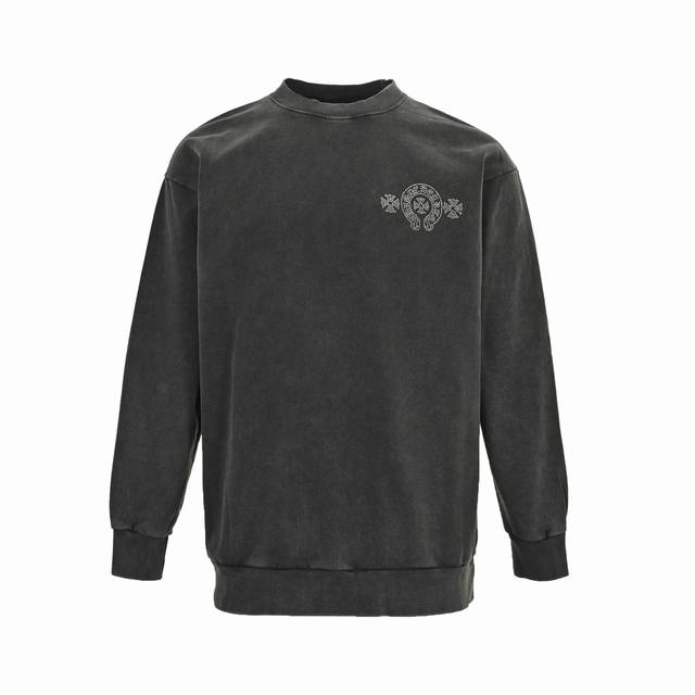 Chrome Hearts 克罗心 25Fw 烫钻字母Logo水洗圆领卫衣 采用订色订染毛圈纯棉卫衣面，420G双股双纱，手感舒适 进口针织针梳棉进行制作，厚度