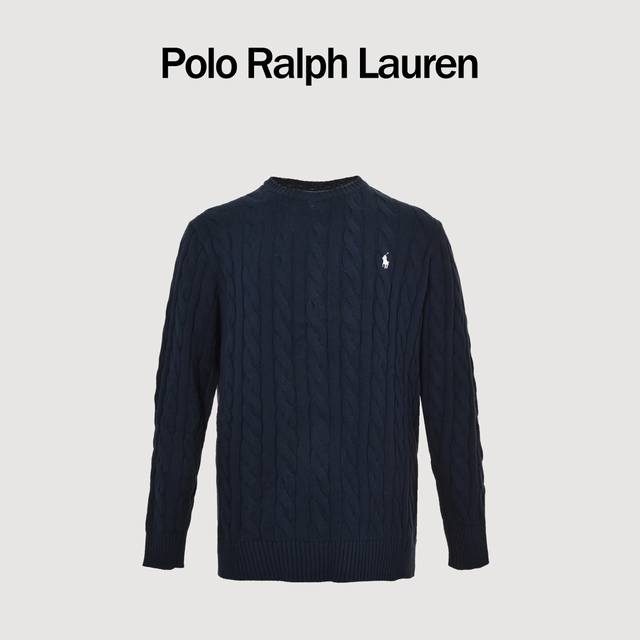 Ralph Lauren 拉夫劳伦 25Fw 绞花粗针混纺圆领毛衣 胸口高密度百灵达万针刺绣，吊牌辅料全部还原原版。 面料采用进口纯棉纱线混纺羊毛，上身舒适高级