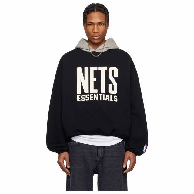 Fear Of God Essentials Nba 联名款 Nba-Allstar Pull Over Hoodie Nets 布鲁克林篮网队 字母印花图案拼